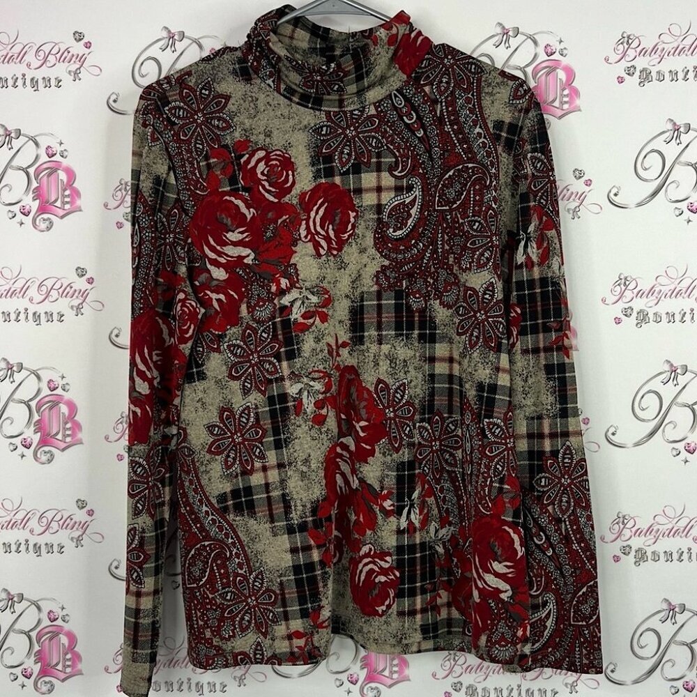 Concepts Conrad C long sleeve and Gray Paisley Plaid Turtleneck Top